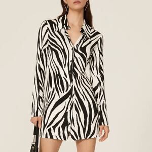 The Andamane Zebra Mini Shirt Dress MEDIUM Career Office Designer Italian $510